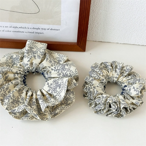 Neuer Chinesischer Stil Bedruckte Florale Übergroße Stoff Scrunchie Vintage Muster Elastisches Haarband Damen Kopfschmuck