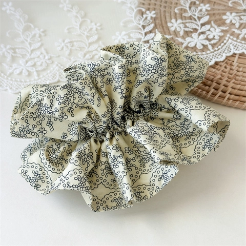 Neuer Chinesischer Stil Bedruckte Florale Übergroße Stoff Scrunchie Vintage Muster Elastisches Haarband Damen Kopfschmuck
