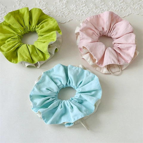 Grote Dubbellaagse Stoffen Scrunchie Voor Dames Koreaanse Stijl Trekkoord Geplooid Haaraccessoires Mode