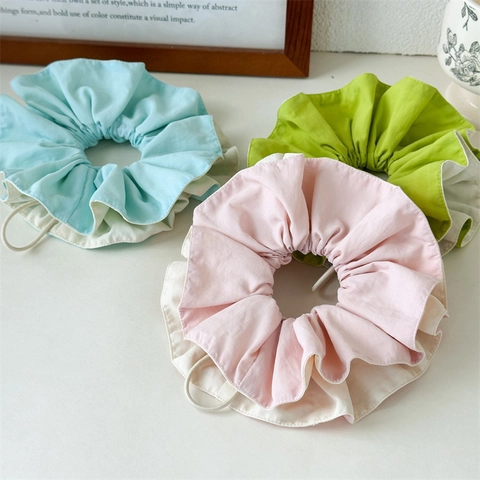 Grote Dubbellaagse Stoffen Scrunchie Voor Dames Koreaanse Stijl Trekkoord Geplooid Haaraccessoires Mode