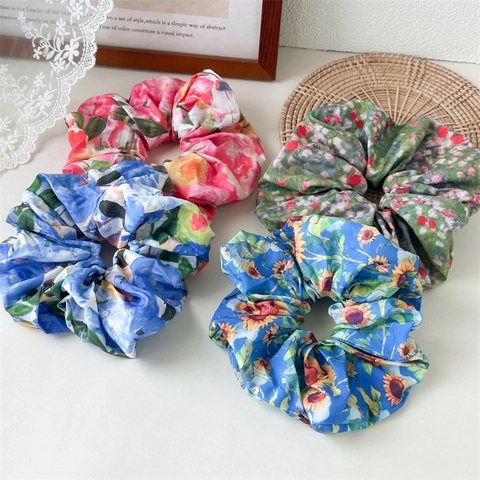 Scrunchies in Tessuto con Stampa a Olio di Girasole per Donna Elastici per Capelli Grandi per Accessori da Spiaggia Estivi