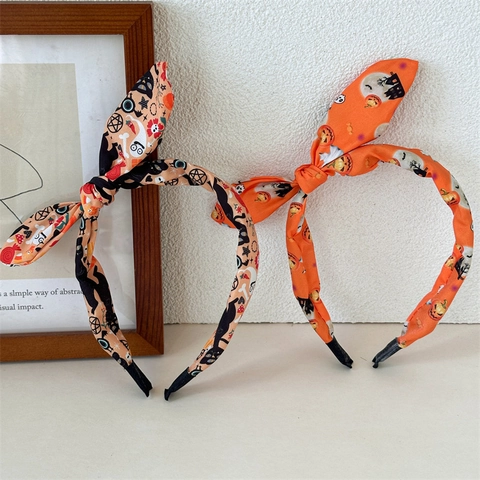 Halloween Konijnenoren Haarband Stof Bedrukt Pompoen Geest Skelet Strik Haarband Voor Vrouwen Feest Kostuum Decoraties Accessoires