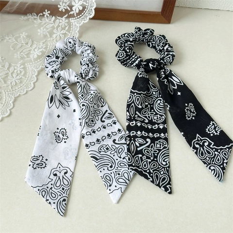 Vintage Paisley Print Band Haargummis Bohemian Chiffon Elastische Haarbänder Für Damen Retro Bogen Streamer Kopfschmuck Zubehör