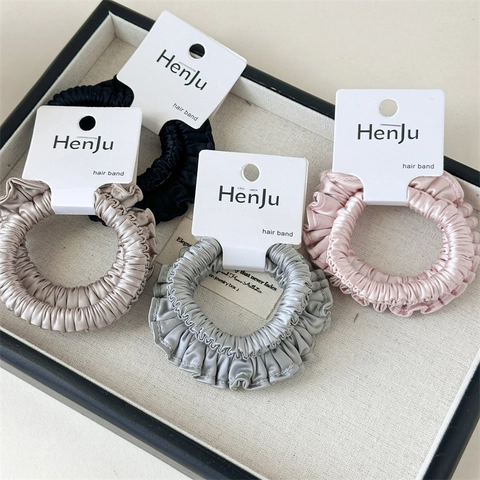 High Elasticity Satin Pleated Scrunchies Ruffled Hair Ties For Women Daily Commuter Elegant Hair Accessories Solid Color Hair Bands