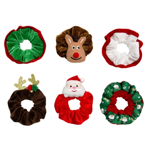Chouchous de Noël en Velours Peluche Motif Père Noël et Renne Élastiques à Cheveux Accessoires de Coiffure Festifs Pour Femmes Filles