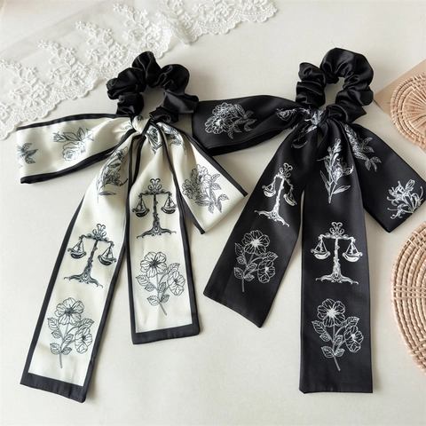 Französische Elegante Satin Blumen Skizze Band Haargummis Waage Muster Schleife Haarseil Für Damen Vintage Haarschmuck