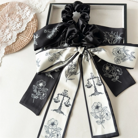 Französische Elegante Satin Blumen Skizze Band Haargummis Waage Muster Schleife Haarseil Für Damen Vintage Haarschmuck