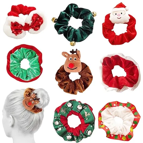 Chouchous de Noël en Velours et Ruban Élastiques à Cheveux Père Noël Renne Flocon de Neige Noeud Accessoires Coiffure
