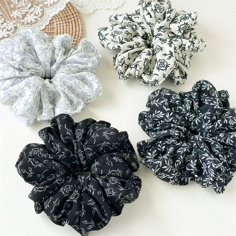 Scrunchies in Tessuto Con Stampa Floreale Oversize Fasce per Capelli Elastiche Motivo a Fiori E Foglie Elastici per Capelli Donna