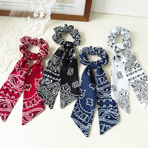 Vintage Paisley Print Band Haargummis Bohemian Chiffon Elastische Haarbänder Für Damen Retro Bogen Streamer Kopfschmuck Zubehör
