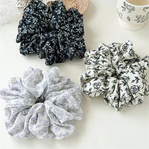 Scrunchies in Tessuto Con Stampa Floreale Oversize Fasce per Capelli Elastiche Motivo a Fiori E Foglie Elastici per Capelli Donna