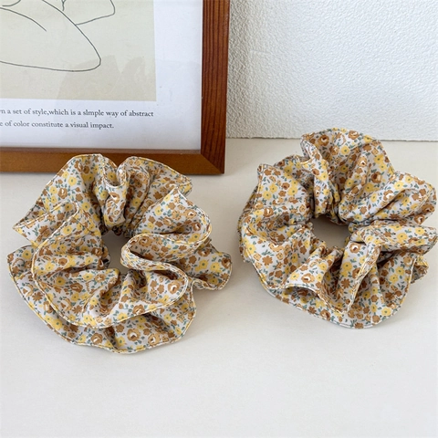 Grandi Scrunchies in Tessuto Floreale Vintage per Donna Stile Pastorale Retrò Elastici per Capelli Piegghettati Quotidiani