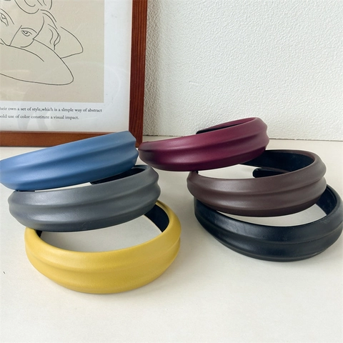 Cerchietto da Donna Retrò Imbottito in Pelle PU Effetto Cranio Alto Fascia per Capelli a Bordo Largo Tinta Unita Antiscivolo