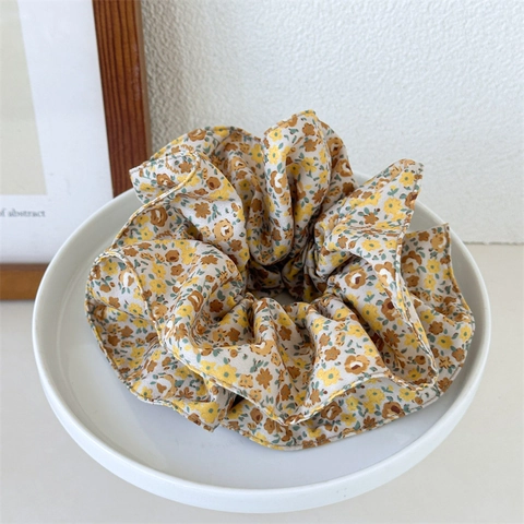 Grandi Scrunchies in Tessuto Floreale Vintage per Donna Stile Pastorale Retrò Elastici per Capelli Piegghettati Quotidiani