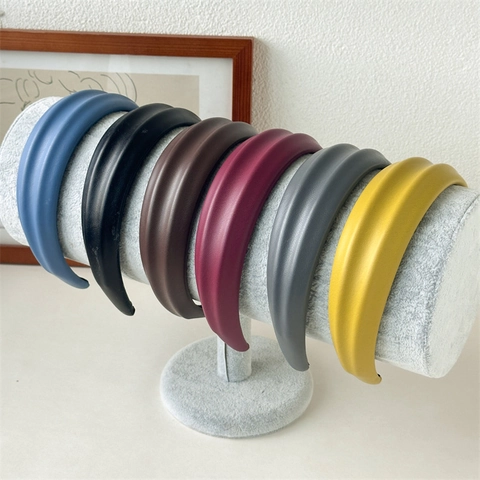 Cerchietto da Donna Retrò Imbottito in Pelle PU Effetto Cranio Alto Fascia per Capelli a Bordo Largo Tinta Unita Antiscivolo