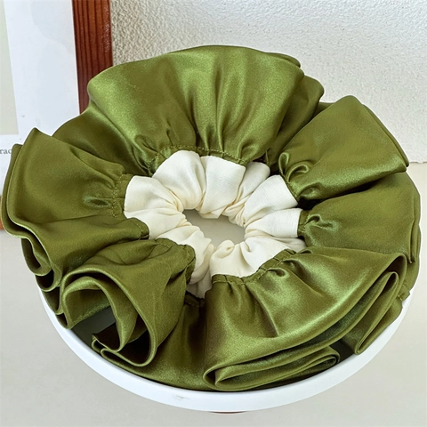 Oversized Satijnen Scrunchie Gelaagde Geplooide Ruches Haarelastiek Vintage Luxe Kleurvlakken Haaraccessoires Voor Dames Bruiloft