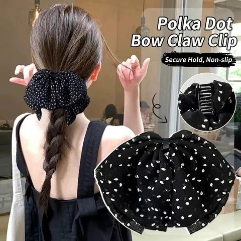 Pinza per Capelli a Fiocco con Stampa a Pois Vintage Francese Grande Fiocco in Chiffon Eleganti Accessori per Capelli