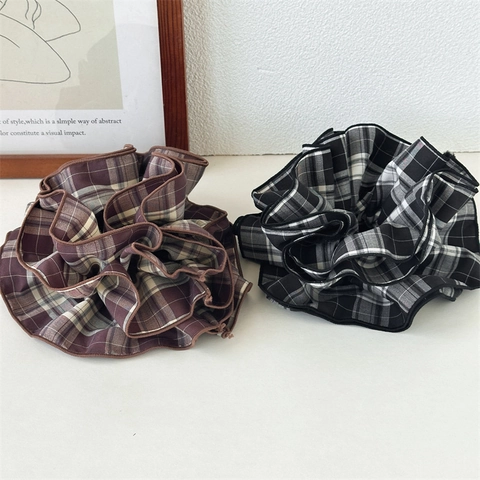 Coleteros de Tela Extragrandes de Cuadros Retro Coreanos para Mujer Moda Lazos Elásticos Grandes Plisados Accesorios para el Cabello