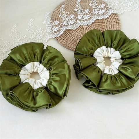 Oversized Satijnen Scrunchie Gelaagde Geplooide Ruches Haarelastiek Vintage Luxe Kleurvlakken Haaraccessoires Voor Dames Bruiloft