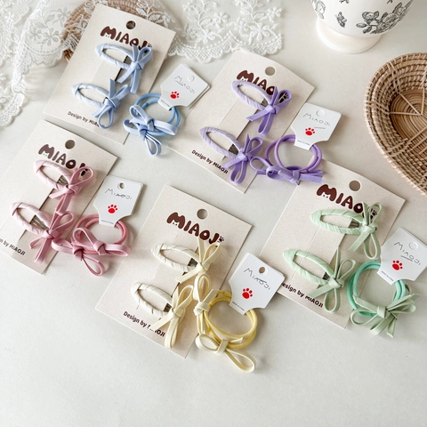 Set di Fermagli per Capelli e Elastici con Fiocco Color Macaron per Bambini Fermagli BB in Tessuto per Ragazze Accessori Quotidiani