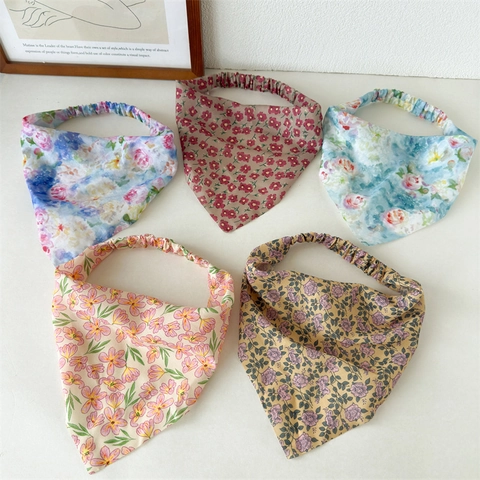 Pastorale Dreieck Stirnband Mit Blumendruck Damen Elastische Stoff Kopfwickel Süße Mädchen Haar Bandana Zubehör