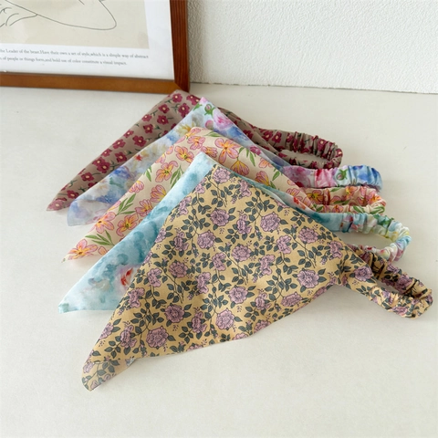 Pastorale Dreieck Stirnband Mit Blumendruck Damen Elastische Stoff Kopfwickel Süße Mädchen Haar Bandana Zubehör