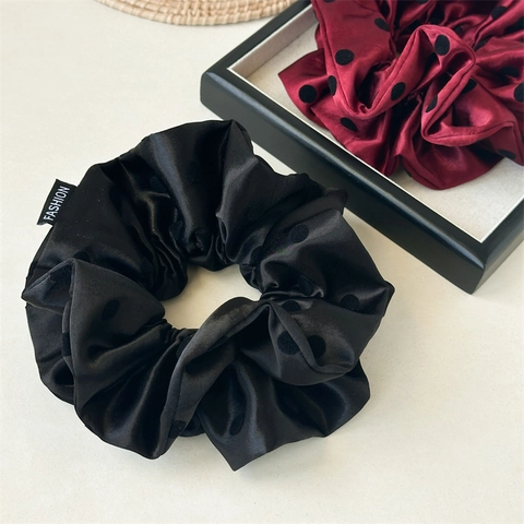 Coletero de Satén Premium para Mujer Retro Lunares de Flocado Cinta para el Pelo Elegante Banda Elástica Grande Accesorios de Moda