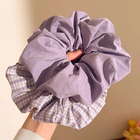 Coleteros de Tela a Rayas Púrpura Extragrandes de Estilo Coreano Gomas de Pelo Grandes Minimalistas para Mujer