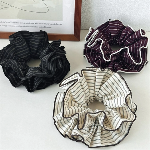 Coleteros de Tela a Rayas Vintage Elásticos Grandes para el Cabello Coletero de Gran Tamaño Hecho a Mano para Mujer Accesorios Pelo