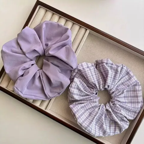 Coleteros de Tela a Rayas Púrpura Extragrandes de Estilo Coreano Gomas de Pelo Grandes Minimalistas para Mujer