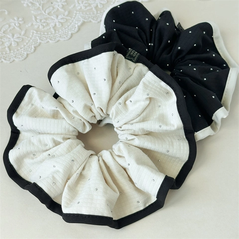 Elastici Per Capelli Scrunchie a Quadretti Stile Coreano Con Strass Bordo a Contrasto Fermacoda Elastici Per Donna