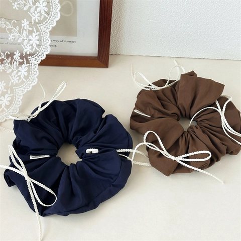 Koreaanse Stijl Polyester Strik Scrunchies Grote Stof Haarelastiekjes Voor Vrouwen Elegante Geplooide Haarringen Accessoires