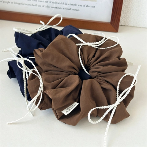 Koreaanse Stijl Polyester Strik Scrunchies Grote Stof Haarelastiekjes Voor Vrouwen Elegante Geplooide Haarringen Accessoires