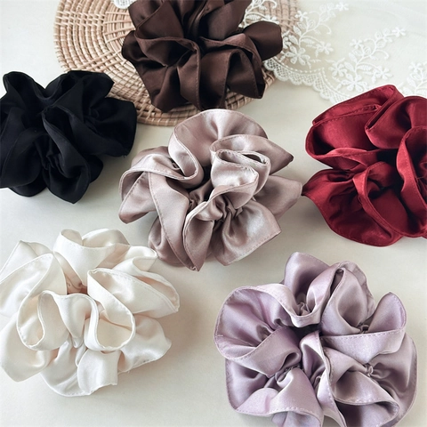 Coleteros Plisados de Satén Brillante Elegantes Gomas de Pelo de Color Sólido para Mujer Accesorios de Moda para el Cabello