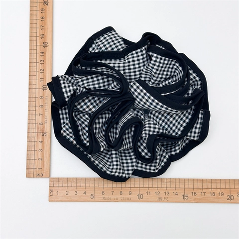 Oversized Checkered Fabric Scrunchie Four Layer Pleated Hair Tie Korean Gingham Pattern Hair Rope For Women Daily Accessories