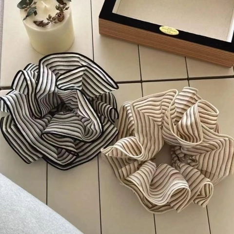 Scrunchie Grande De Tela Rayada Retro Goma De Pelo Plisada Para Mujer Soporte De Coleta De Alta Elasticidad Estilo Coreano Accesorios Para El Cabello