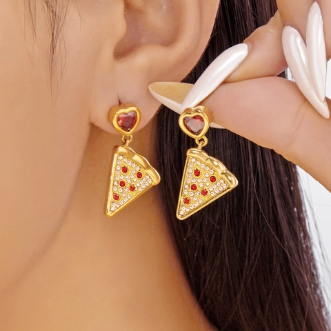 Women Vintage Alloy Rhinestone Earrings Asymmetric Cat Fish Tassel Heart Pizza Irregular Artificial Pearl Drop Earrings Jewelry