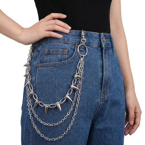 Catena per Pantaloni Multistrato in Lega Punk Borchie a Stella Argento Accessorio per Cintura Hip Hop Jeans Donna Uomo