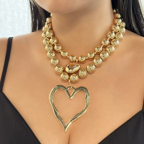 Auffällige Unregelmäßige Geschmolzene Herz Anhänger Halskette Für Damen Zinklegierung Künstliche Perle Lagenkette Perlenkette Ins Stil Schmuck