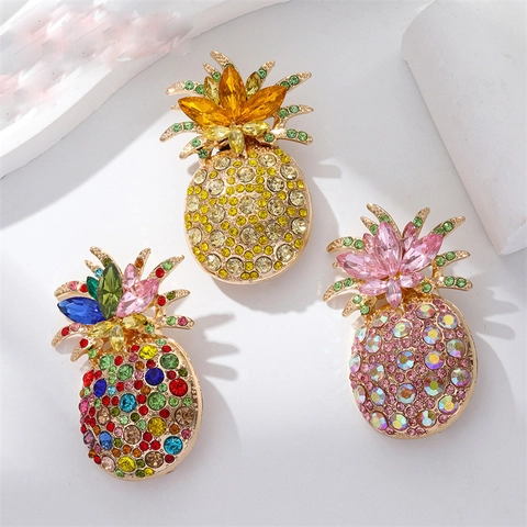 Spilla di Ananas in Lega di Lusso con Strass Colorati per Donna Spilla di Frutta Esagerata per Abito Formale Gioielli di Moda