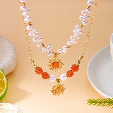 Set Collana Pendente a Croce in Perle Artificiali Barocche da Donna Vintage Multistrato Girocollo con Perline Colorate Gioielli
