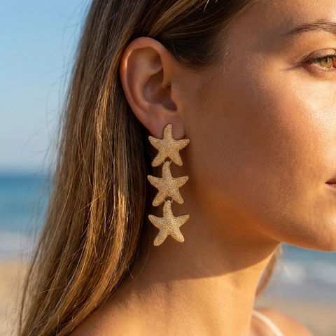 Vintage Exaggerated Alloy Starfish Dangle Earrings Gold Silver Matte Cascading Starfish Drop Earrings For Women Beach Holiday Jewelry