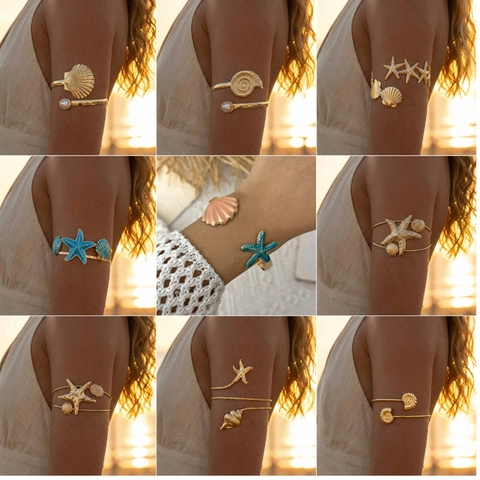 Bracciale da Braccio Boho Oro Stella Marina Conchiglia per Donna Vita Marina Smalto Perla Artificiale Gioielli Vacanza