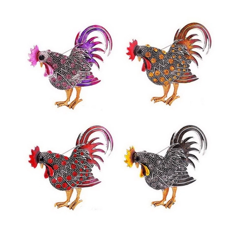 Vintage Legierung Hahn Brosche Für Damen Bunte Strass Eingelegte Tier Anstecknadel Emaille Schmuck Geschenk Für Anzüge Mäntel Taschen