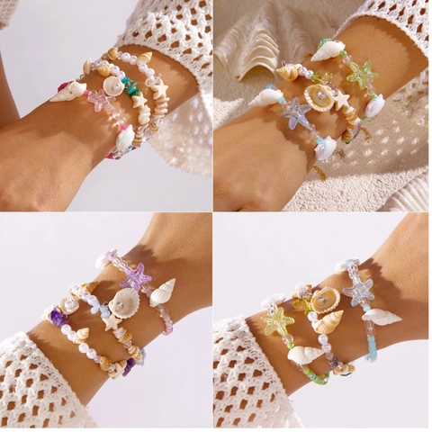 Böhmisches Ozean-Stil Schale Seestern Perlenarmbänder Für Damen Handgefertigte Harz Künstliche Perle Wunschkarte Armband Schmuck