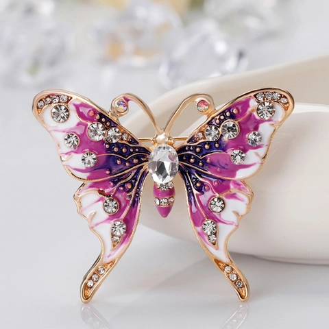 Spilla a Forma di Farfalla in Lega Vintage per Donna Corsage in Strass di Smalto Colorato Forma Animale Gioielli di Moda Retro