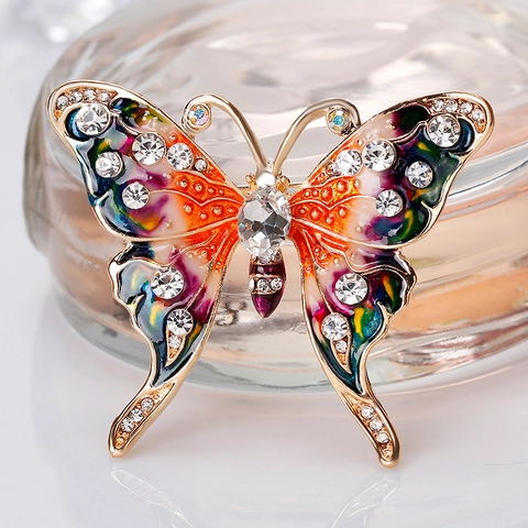 Spilla a Forma di Farfalla in Lega Vintage per Donna Corsage in Strass di Smalto Colorato Forma Animale Gioielli di Moda Retro