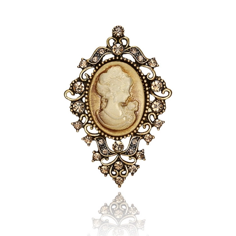 Vintage Cameo Portrait Brooch For Women Palace Style Alloy Rhinestone Crystal Enamel Pin Elegant Fashion Jewelry Accessory