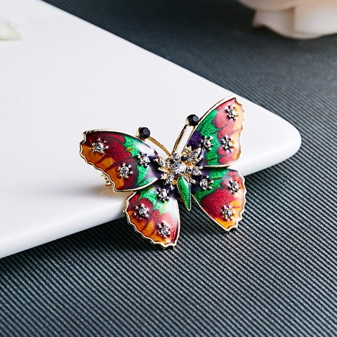 Vintage Luxuriöse Legierung Schmetterling Brosche Für Damen Bunte Emaille Strass Eingelegt Pin Abzeichen Für Party Bankett Schmuck