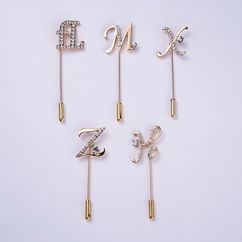 Elegante Spilla da Risvolto con Lettera in Lega e Strass per Donna Spilla con Iniziale dell'Alfabeto Oro per Abito da Sposa Gioielli